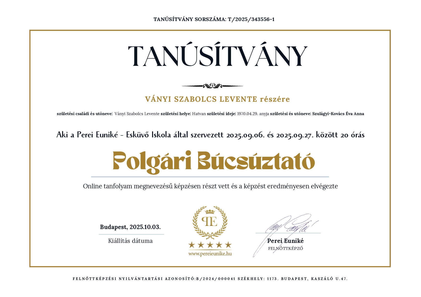 Búcsúztatói tanúsítvány